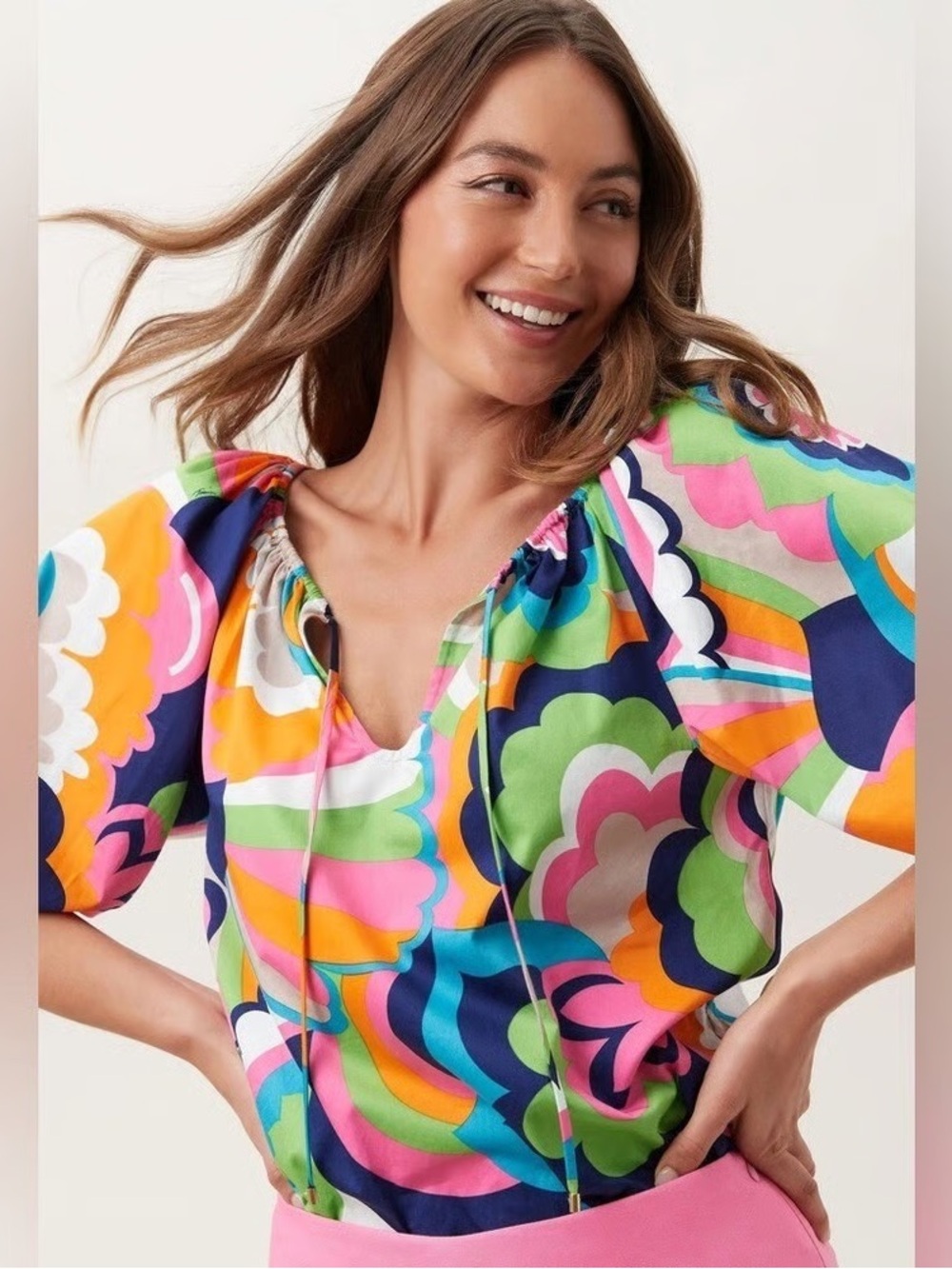 Trina Turk Vista Las Palmas Ruched Floral-Print Top